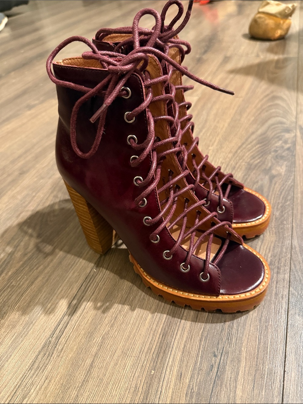 Free People Palermo Heel Brand Sz 6.5 Wine Leather  Retails $198